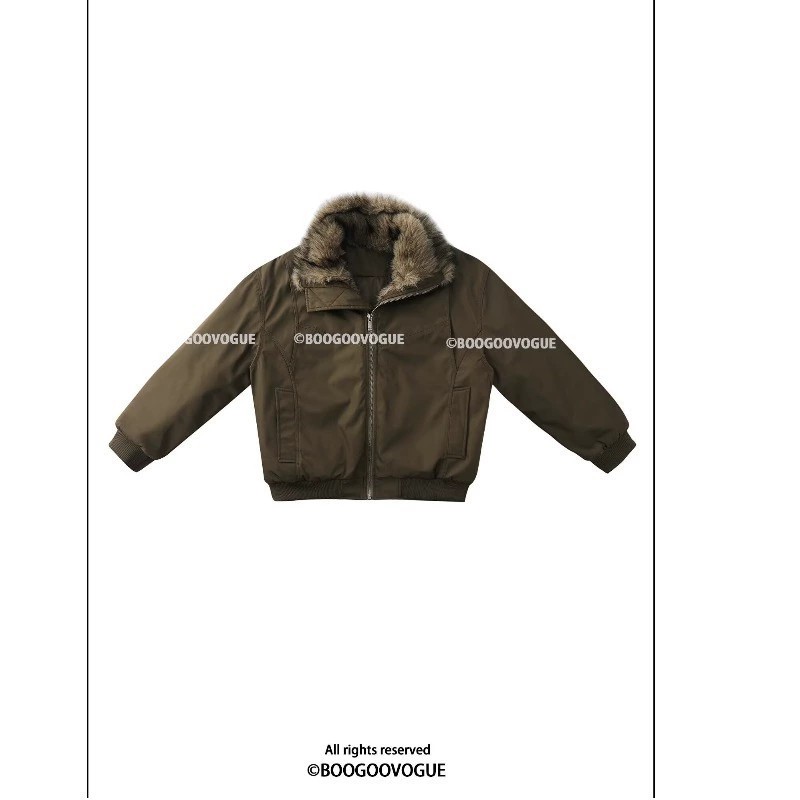 main_4 Vintage Cotton Padded Hooded Jacket with Removable Fur Collar - Image 4