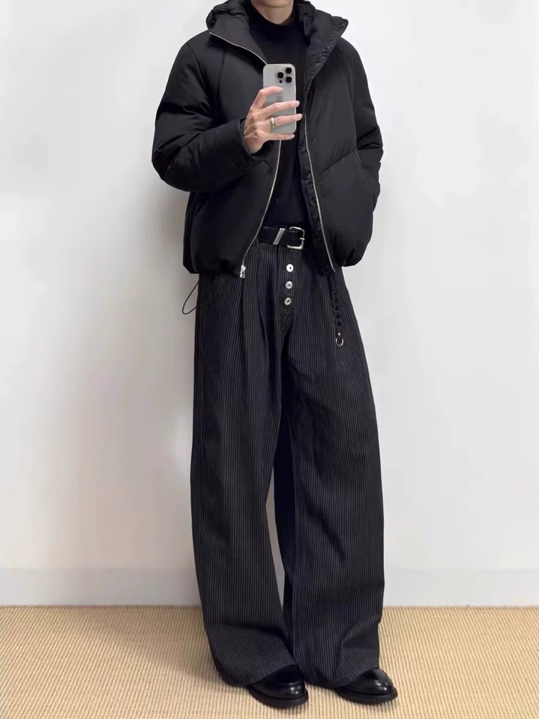 main_4 Men's High-Waist Pleated Denim Wide-Leg Trousers - Image 4