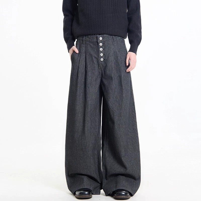 main_4 Vintage Black Striped High-Waist Wide-Leg Jeans - Image 4