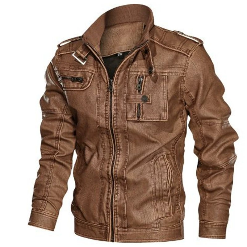 main_4 Men's Casual PU Leather Zip-Up Stand Collar Jacket - Image 4