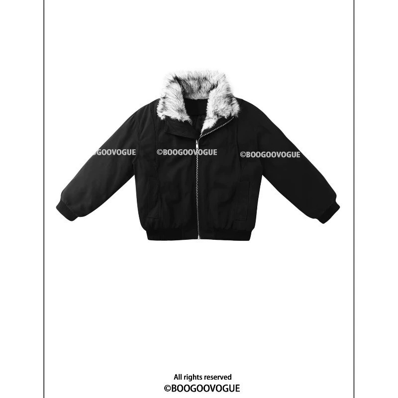 main_5 Vintage Cotton Padded Hooded Jacket with Removable Fur Collar - Image 5