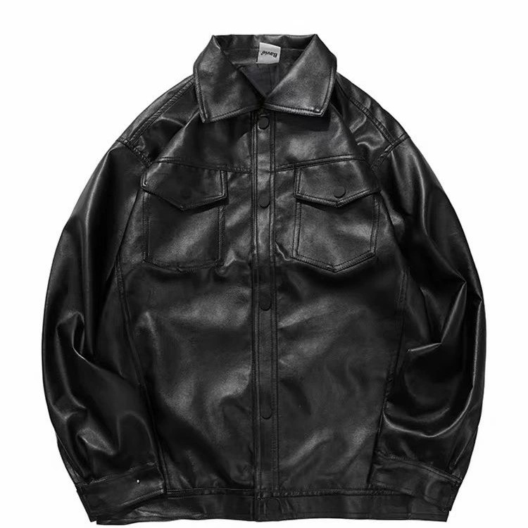 main_5 Men's Spring Loose Fit Moto Leather Jacket - Image 5