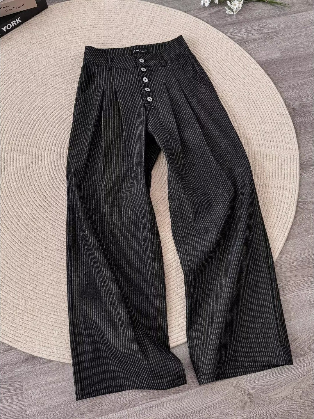 main_5 Men's High-Waist Pleated Denim Wide-Leg Trousers - Image 5