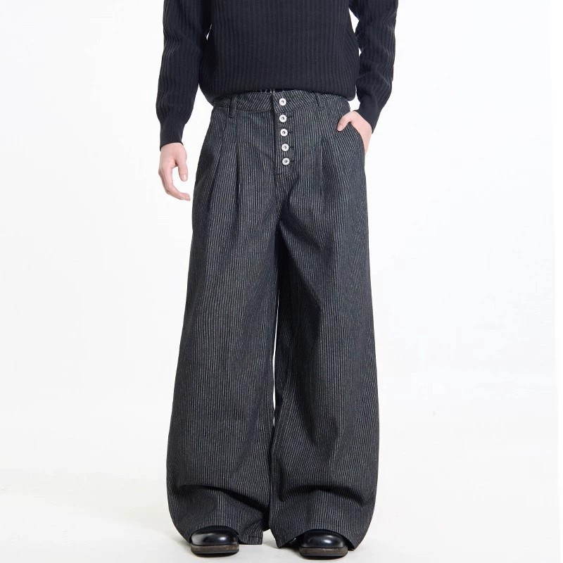 main_5 Vintage Black Striped High-Waist Wide-Leg Jeans - Image 5
