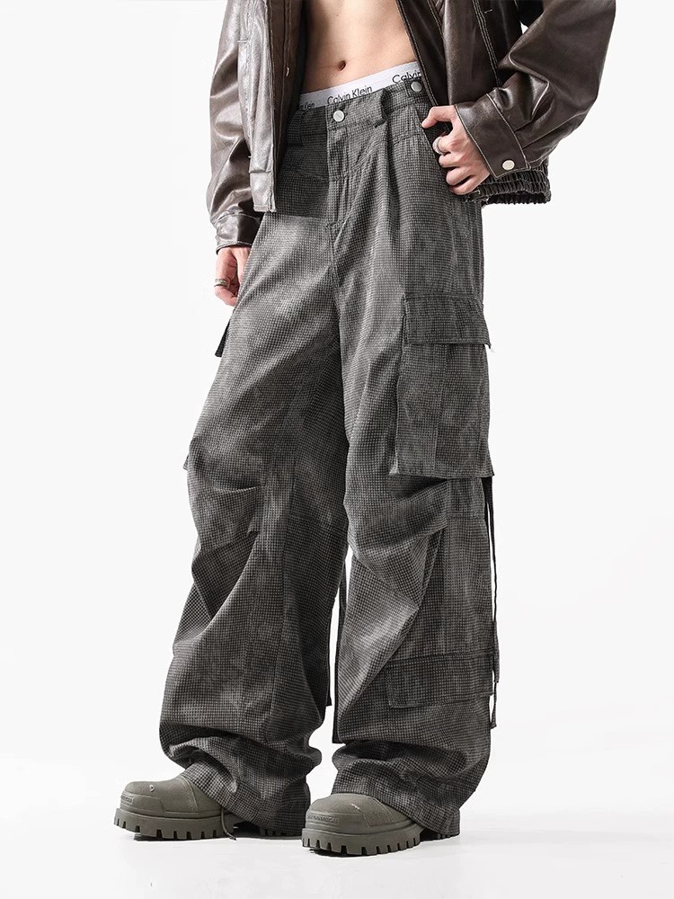 main_5 Textured Pleated Multi-Pocket Cargo Pants - Unisex - Image 5