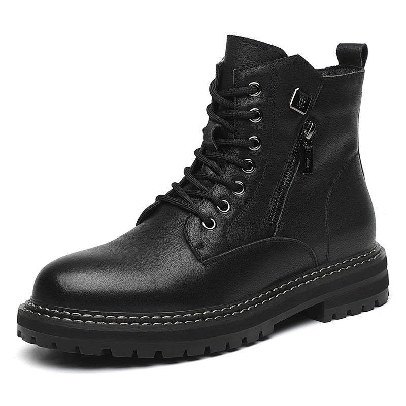 main_5 Men's Genuine Leather Martin Boots with Fleece Lining - Image 5