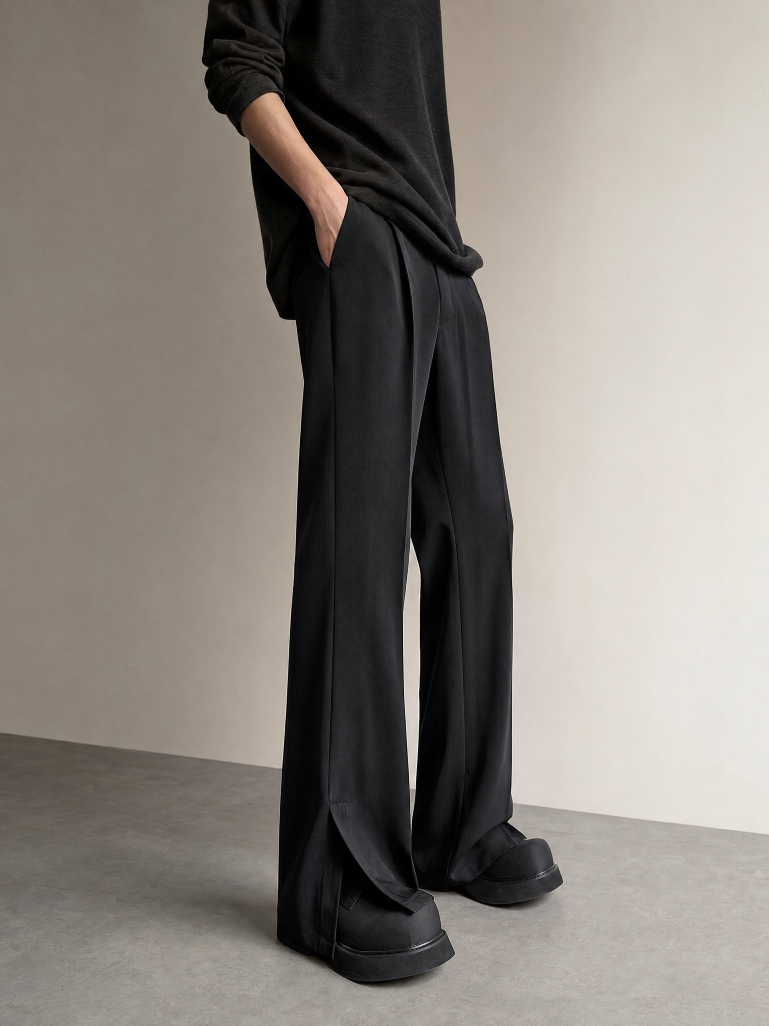 Men's Split Hem Straight-Leg Casual Trousers Men