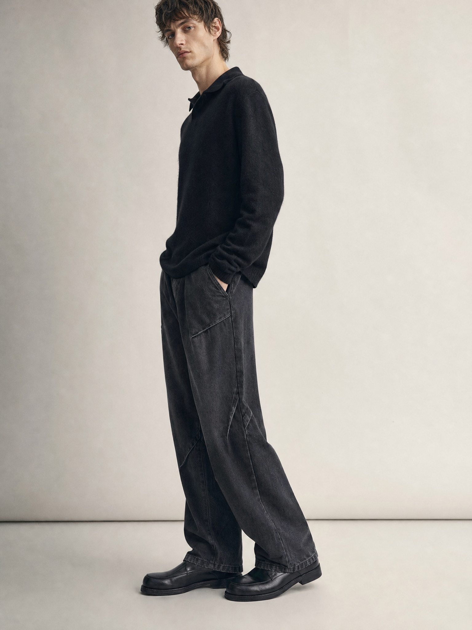 Men's Wide-Leg Washed Denim Jeans, Fall/Winter 2023 Men