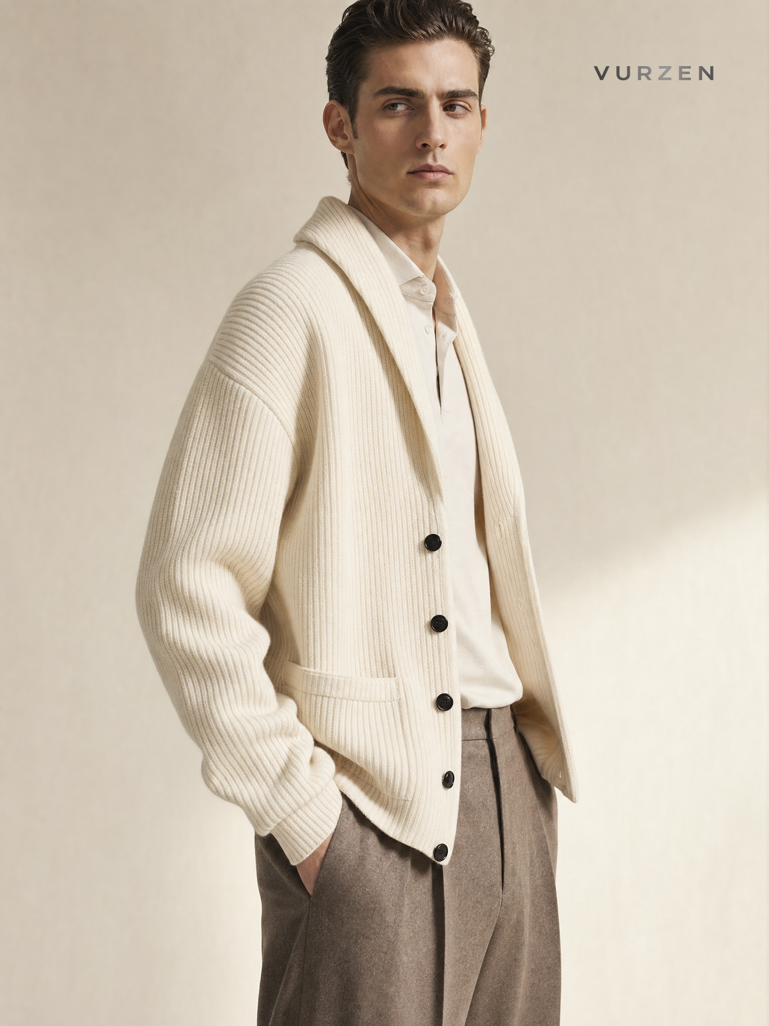 Men's Jacquard Knit Cotton Cardigan Sweater 2026 Fall Winter Men