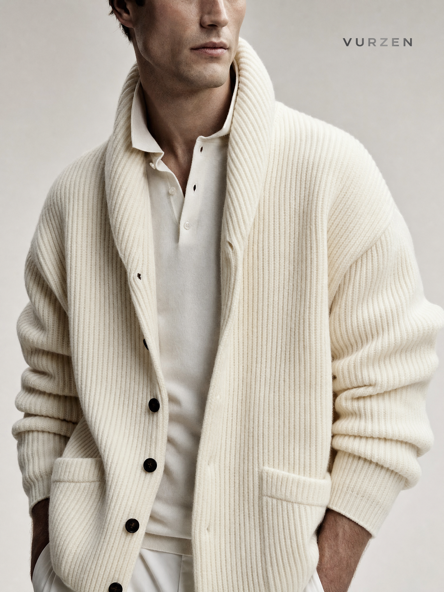 Men's Jacquard Knit Cotton Cardigan Sweater 2026 Fall Winter Men