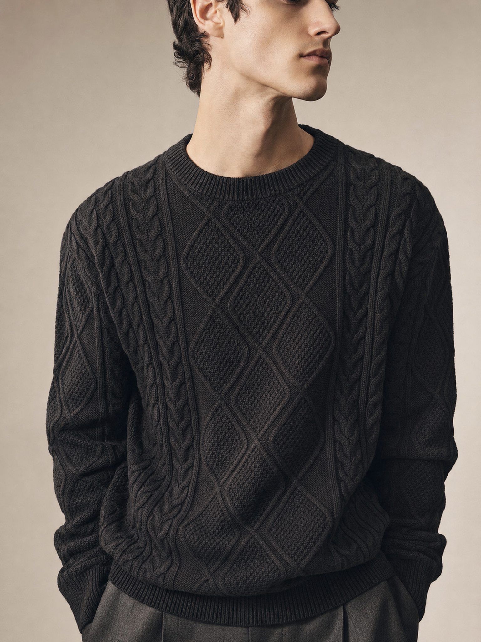 Vintage Thick Knit Pullover Sweater for Men Vintage Thick Knit Pullover Sweater for Men detail