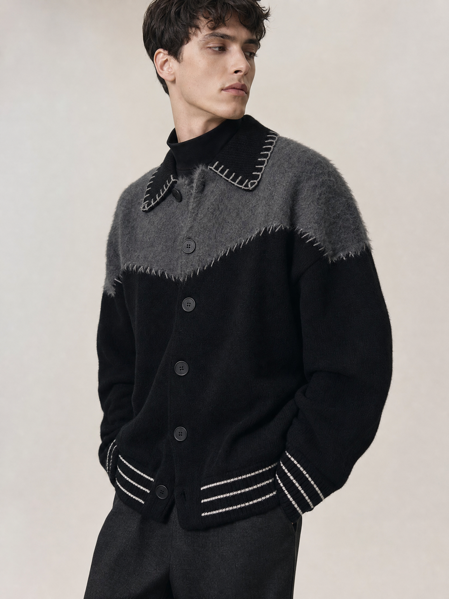 Men's Retro Colorblock Knit Cardigan Jacket Men