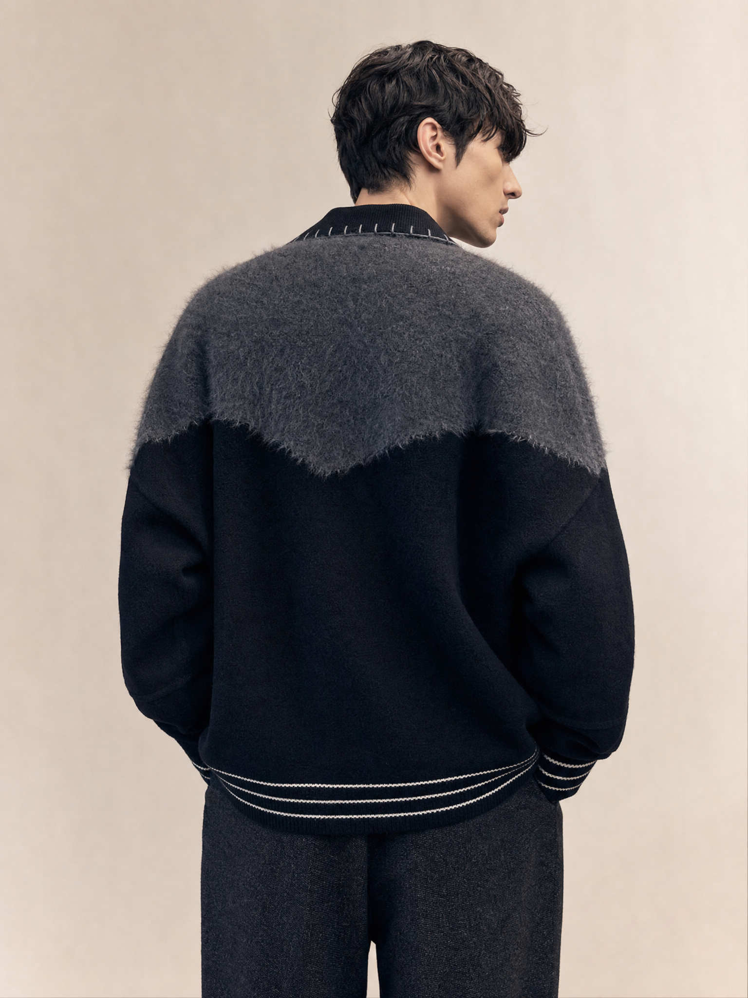 Men's Retro Colorblock Knit Cardigan Jacket Men