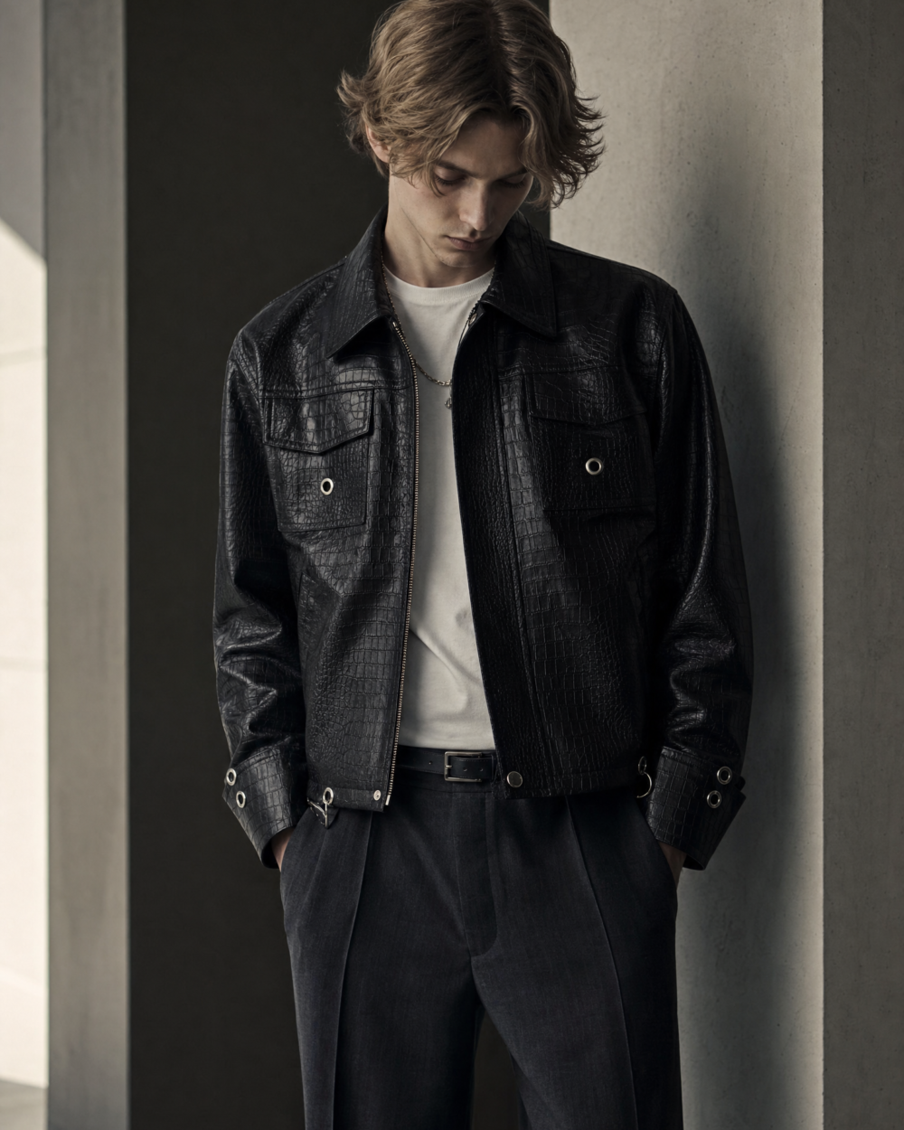 854538800136 top dark minimal jacket dark lookbook 05