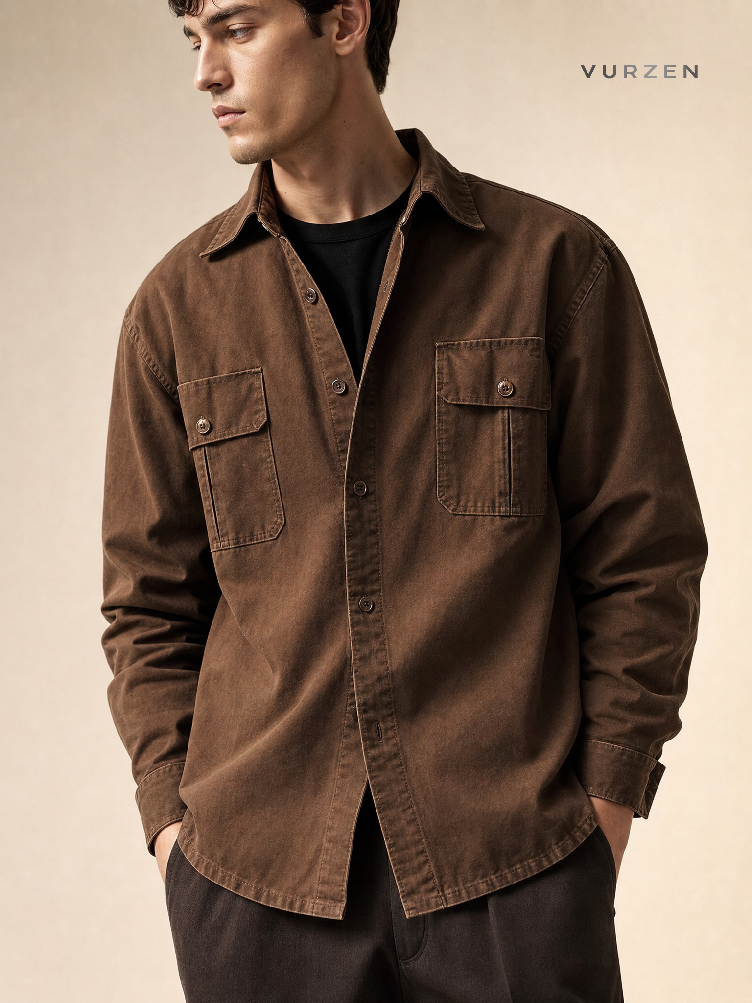 Vintage Heavyweight Cotton Workshirt Jacket for Men Vintage Heavyweight Cotton Workshirt Jacket for Men detail