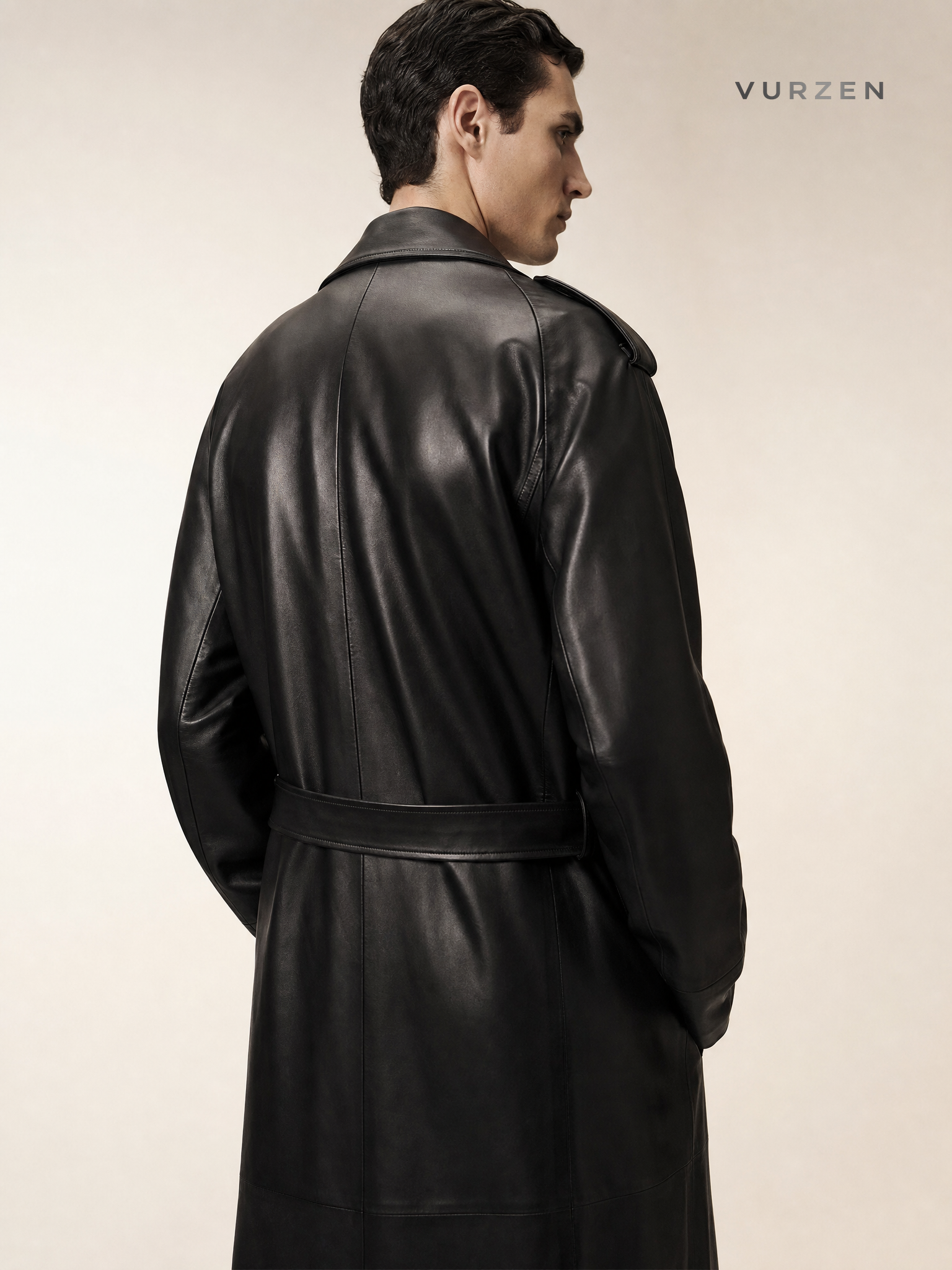 Men's Premium PU Leather Long Trench Coat Men