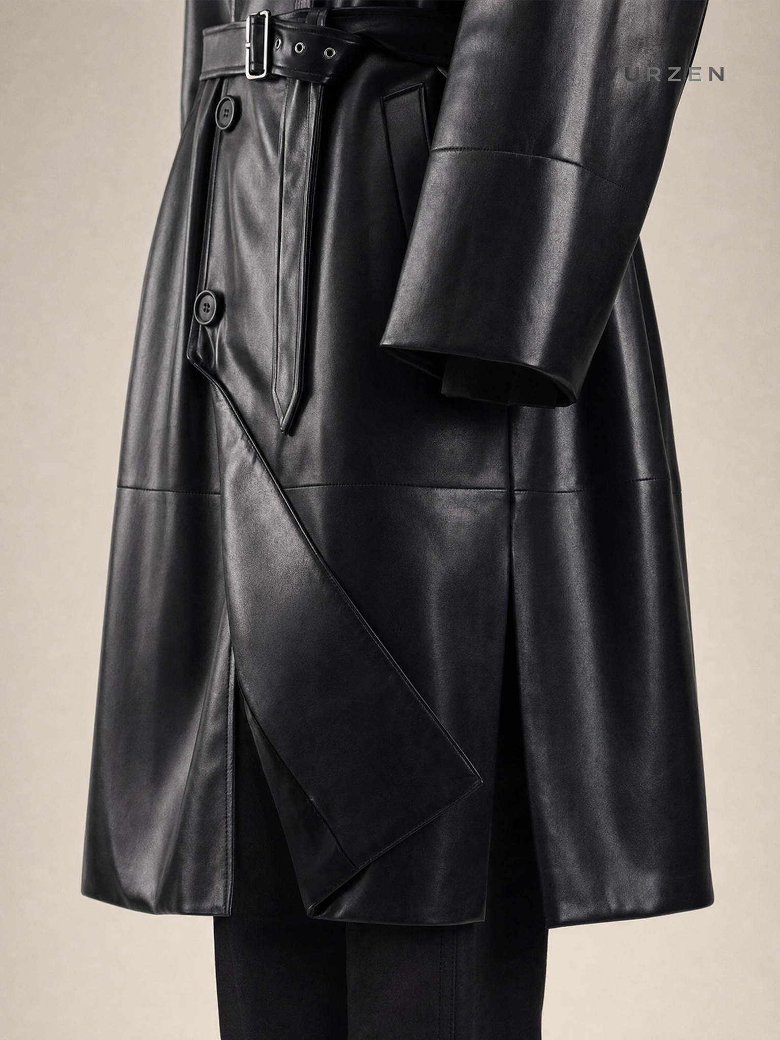 Men's Premium PU Leather Long Trench Coat Men