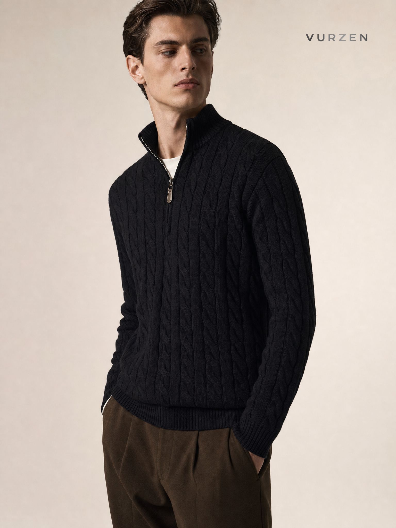 Vintage Half-Zip Cable Knit Sweater for Men Vintage Half-Zip Cable Knit Sweater for Men detail