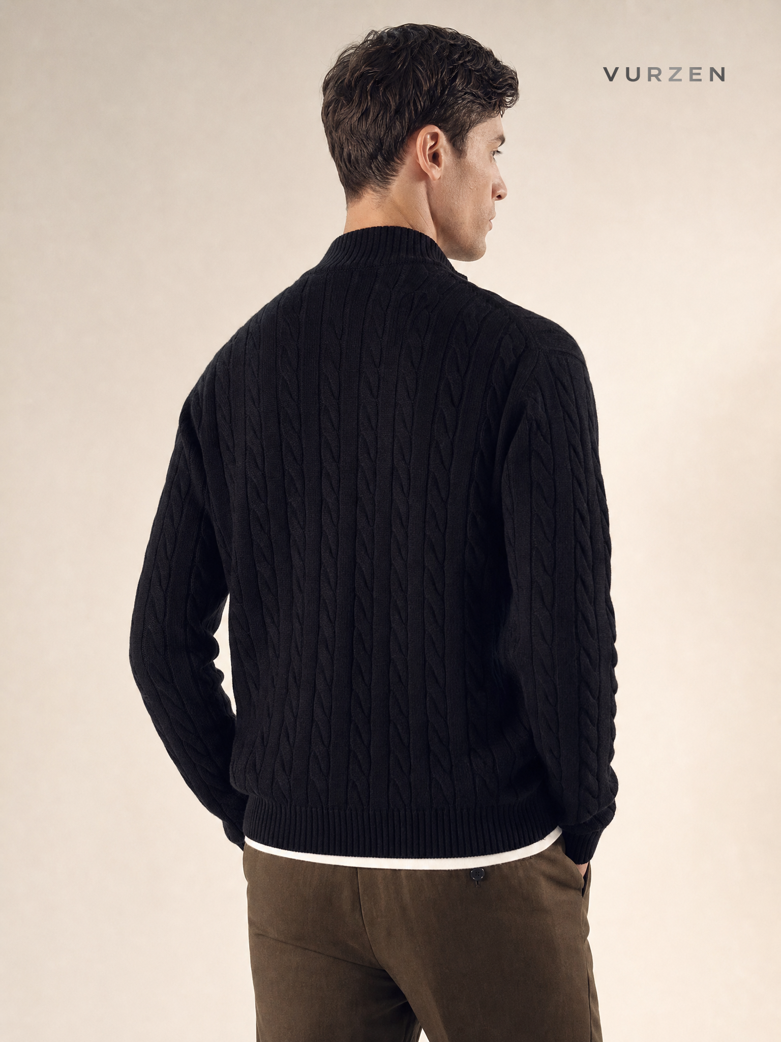 Vintage Half-Zip Cable Knit Sweater for Men Vintage Half-Zip Cable Knit Sweater for Men detail