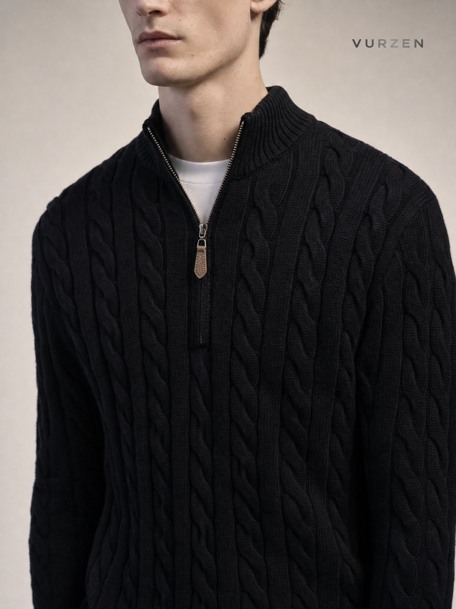 Vintage Half-Zip Cable Knit Sweater for Men Vintage Half-Zip Cable Knit Sweater for Men detail
