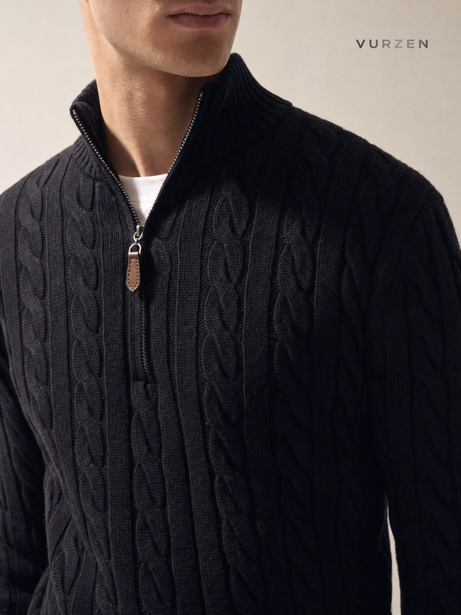 Vintage Half-Zip Cable Knit Sweater for Men Vintage Half-Zip Cable Knit Sweater for Men detail